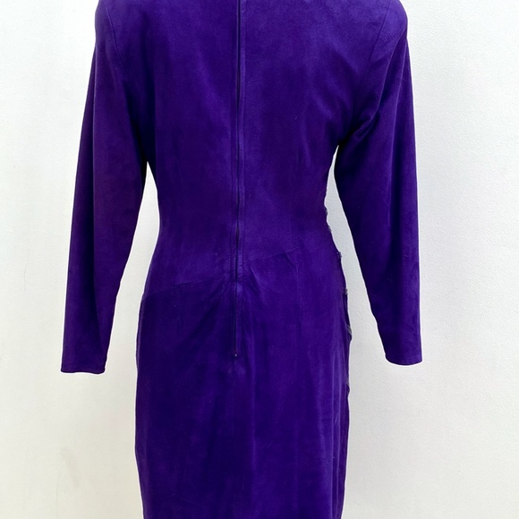 90'S Vakko Suede Dress Purple Suede Dress - Picture 3 of 6